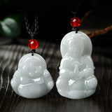 Emerald Guanyin Buddha Pendant Necklace Luck Amulet Sweater Chain