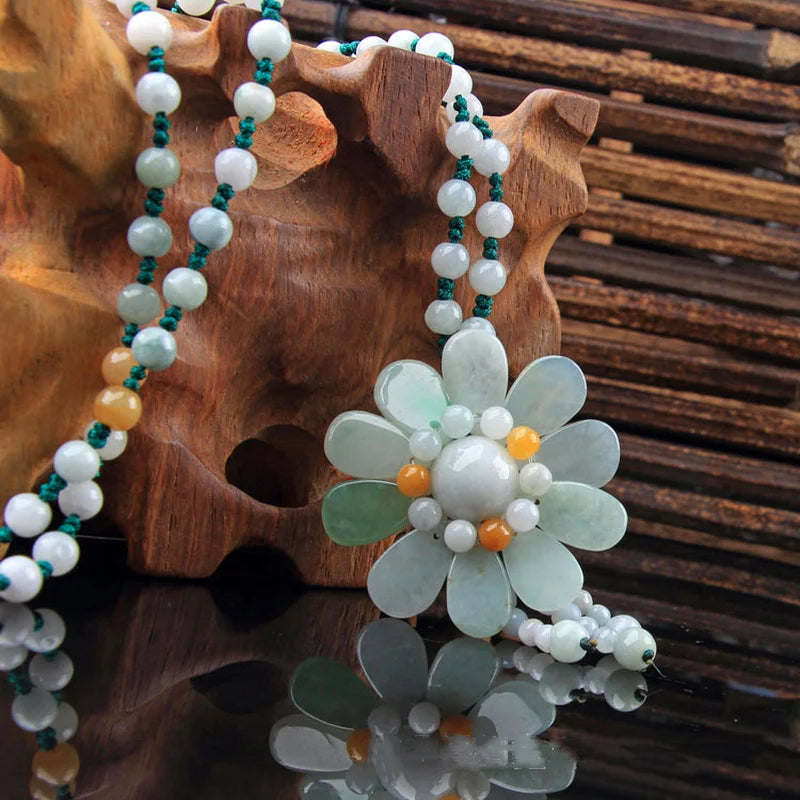 Emerald Hand Carved Sunflower Jade Pendant Boutique Jewelry