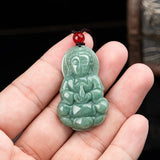 Natural Emerald Jade Guanyin Pendant Carved Amulet Women Man Jade Jewelry