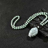 Emerald Jade Nine tail fox Pendant Necklace Hand-Carved Amulet