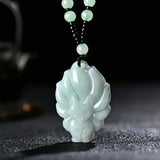 Emerald Jade Nine tail fox Pendant Necklace Hand-Carved Amulet