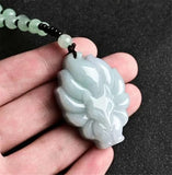 Emerald Jade Nine tail fox Pendant Necklace Hand-Carved Amulet
