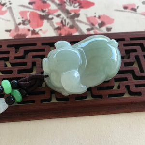 Emerald Jade Pig Pendant Necklace Hand-Carved Luck Amulet