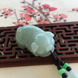 Emerald Jade Pig Pendant Necklace Hand-Carved Luck Amulet