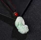 Emerald Money Pixiu Pendant Necklace Hand-Carved Luck Amulet