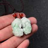 Natural Emerald Money Pixiu Pendant Necklace Luck Amulet