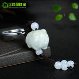 Emerald Pig Key Ring Chalcedony Jade Pendant Necklace Charm Jewelry