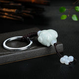 Emerald Pig Key Ring Chalcedony Jade Pendant Necklace Charm Jewelry