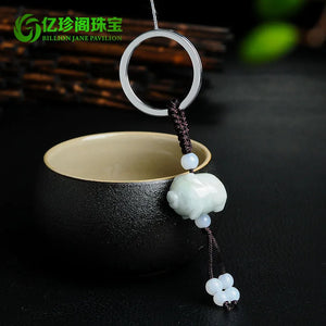 Emerald Pig Key Ring Chalcedony Jade Pendant Necklace Charm Jewelry
