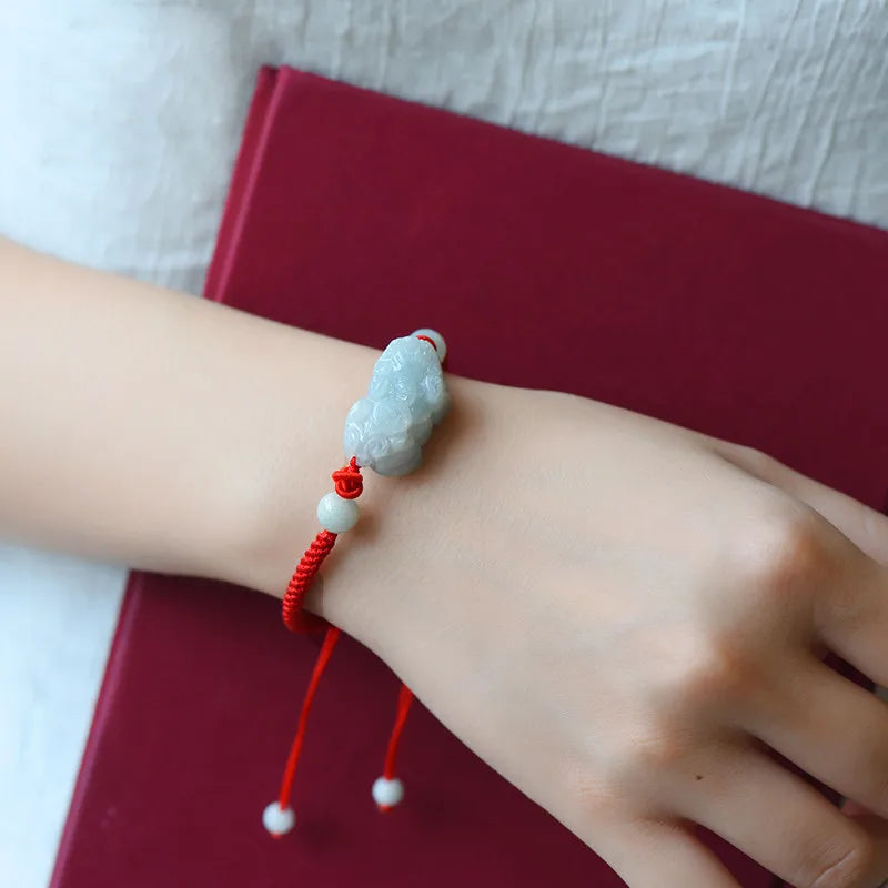 Emerald Pixiu Beads Bracelet Adjustable Bangle Luck Amulet