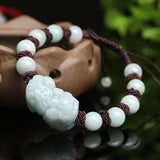 Emerald Pixiu Beads Bracelet Adjustable Bangle Luck Amulet
