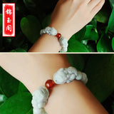 Natural Emerald Pixiu Beads Bracelet Adjustable Bangle Luck Amulet