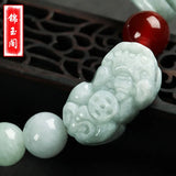 Natural Emerald Pixiu Beads Bracelet Adjustable Bangle Luck Amulet