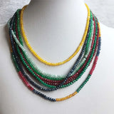 Small Emerald Ruby Sapphire Beads Necklace Natural Jade Stone