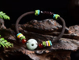 Emerald & Golfer's Hand-knit Bracelet Agate Beads Ethnic Style