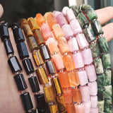 Emeralds Agates Apatite Stone Beads Cylinder Shape DIY Bracelet 7.5'' Strand