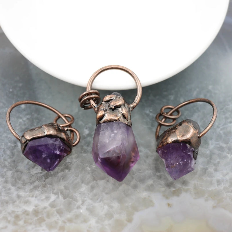 Vintage Quartz Pendant, Amethyst Healing Crystal Necklace