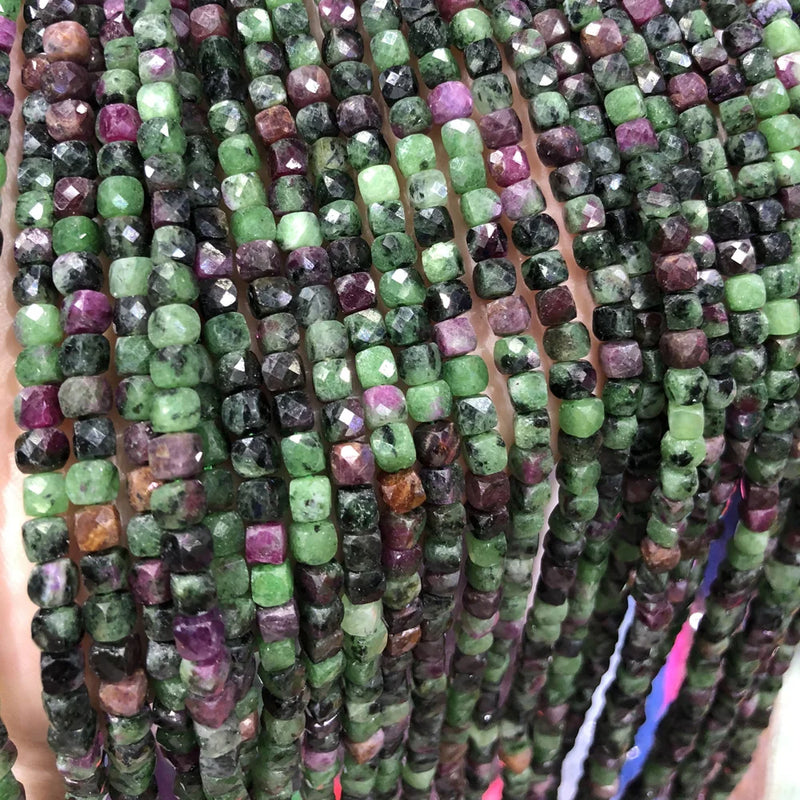 Epidote Zoisite Stone Beads Cube 15'' Strand