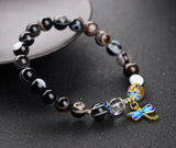 Eye Agates Beads Bracelets 8mm Cloisonne Butterfly Crystal Bangle