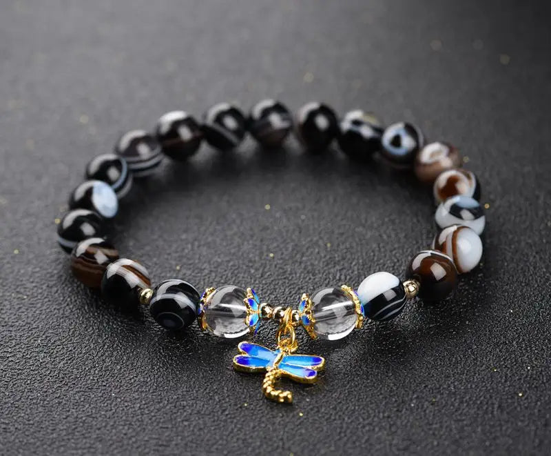 Eye Agates Beads Bracelets 8mm Cloisonne Butterfly Crystal Bangle