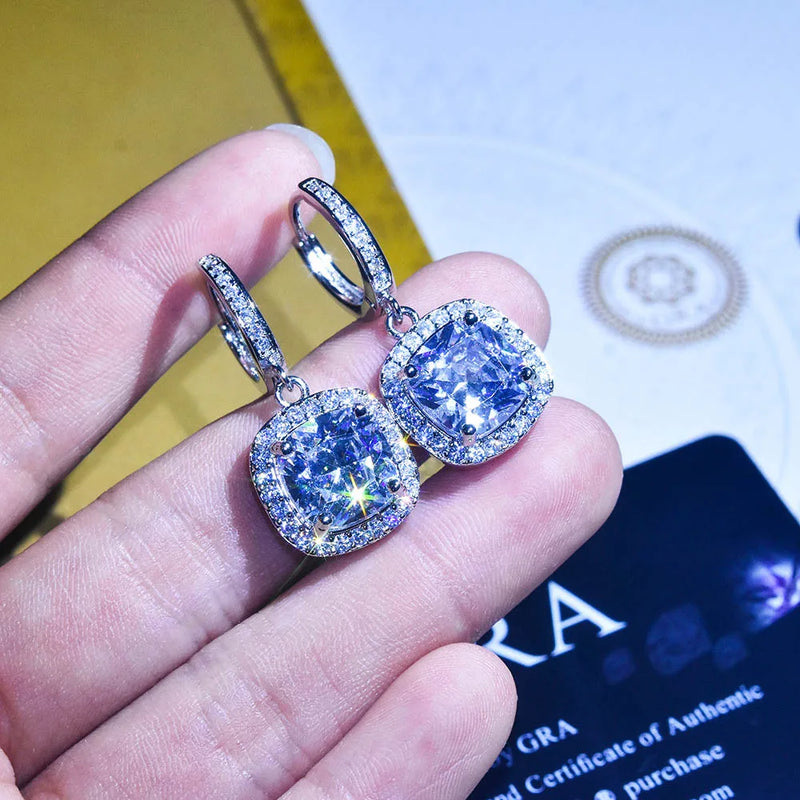 Natural Diamond Drop Earrings S925 Sterling Silver Fine Jewelry Women Wedding