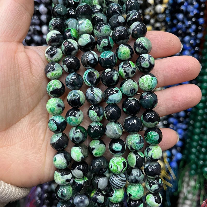 Green Faceted Agate Stone Beads 10-12mm 15 Inch