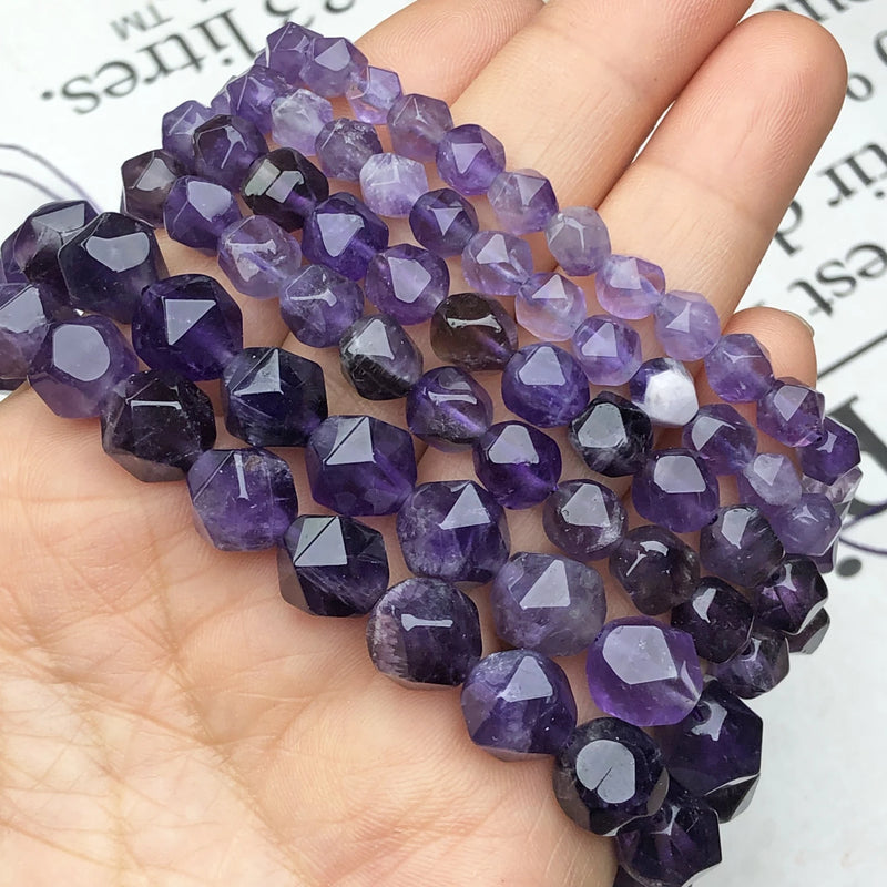 Natural Faceted Amethyst Stone 6 8 10MM Purple Crystal Loose Beads
