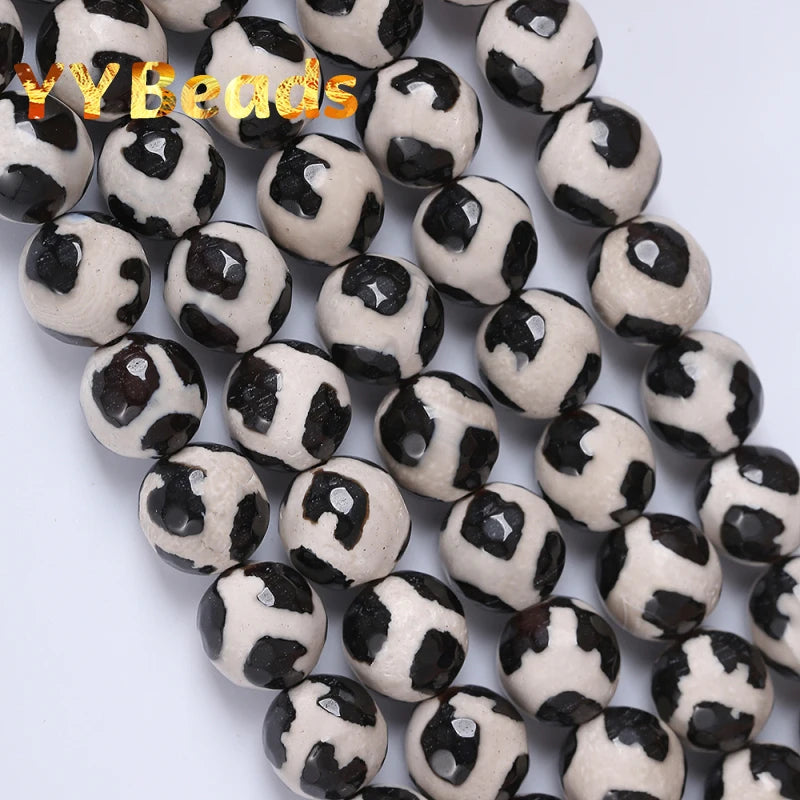 Natural Faceted Stripe Dzi Agate Beads Tibetan Mystical Loose Beads 6-12mm