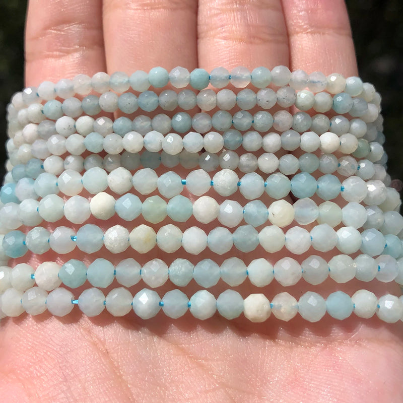 Faceted Amazonite Gemstone Beads for Jewelry Making DIY 15'' 3-4mm