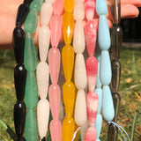 Colorful Chalcedony Jades Quartz Water Drop Loose Beads 10x30mm