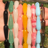 Colorful Chalcedony Jades Quartz Water Drop Loose Beads 10x30mm