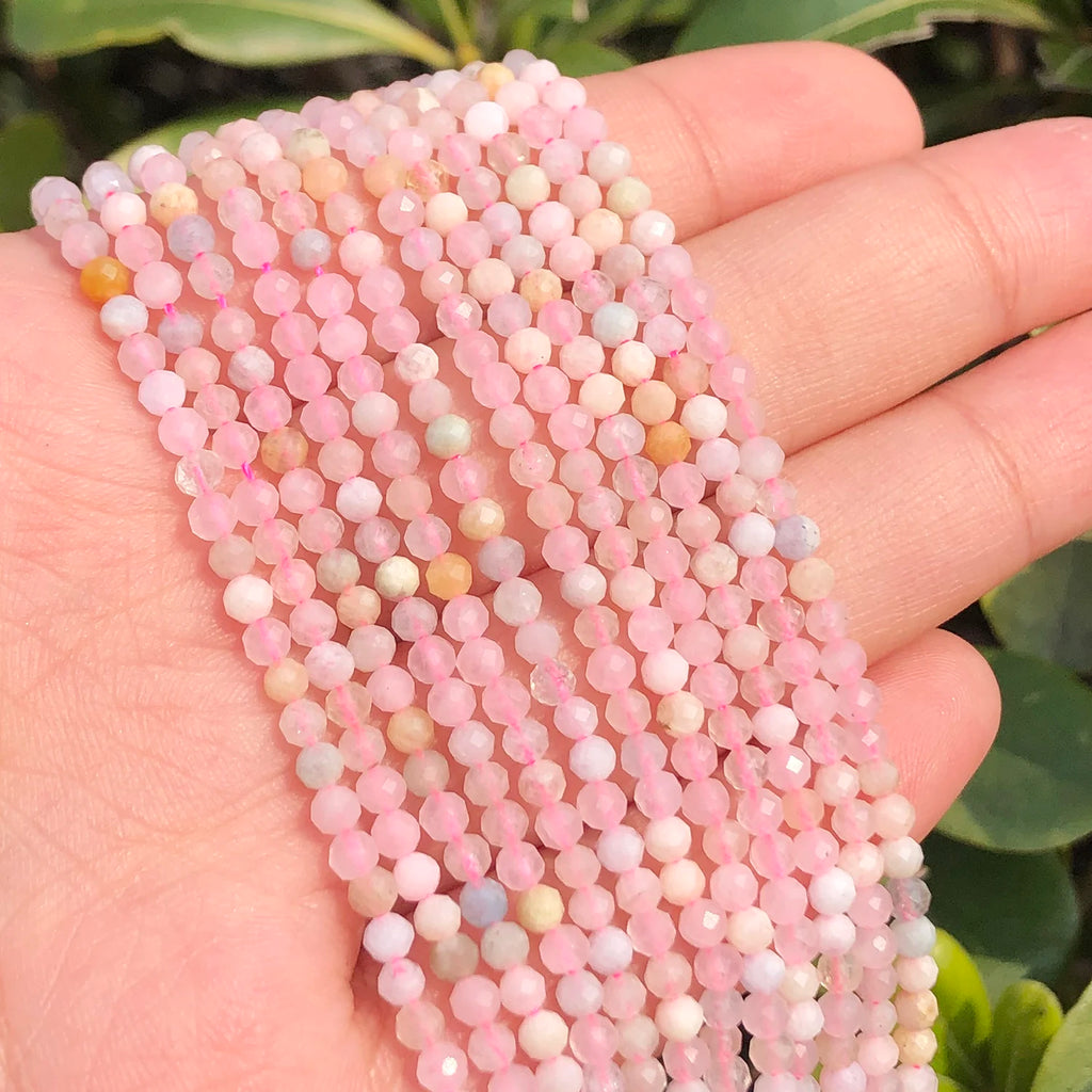Natural Faceted Morganite Stone Beads 2-4mm Round Loose Spacer DIY Bracelet 15''