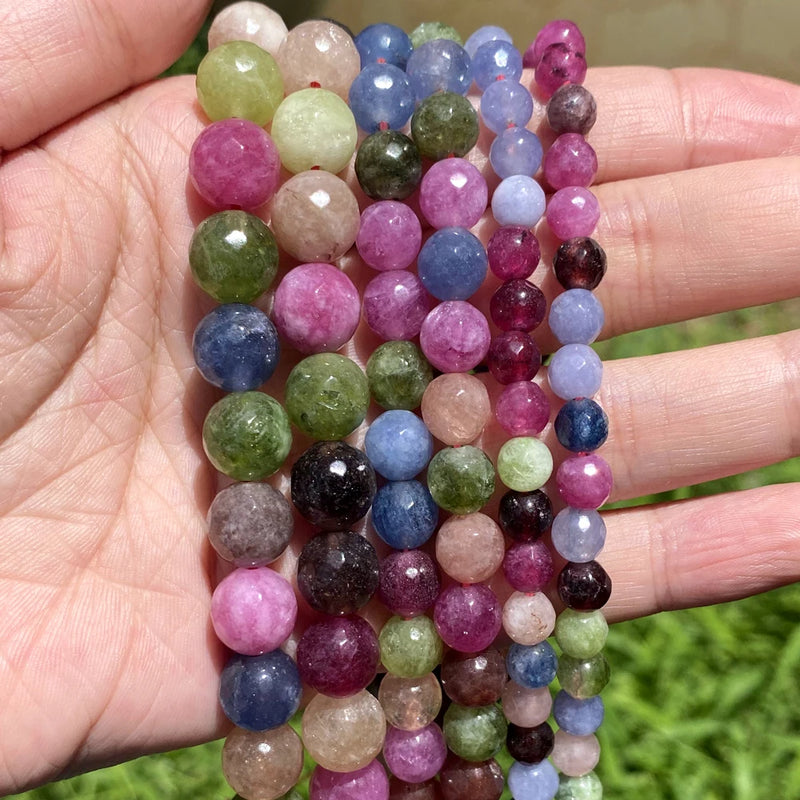 Faceted Tourmaline Jade Stone Beads Round Spacer 6/8/10mm