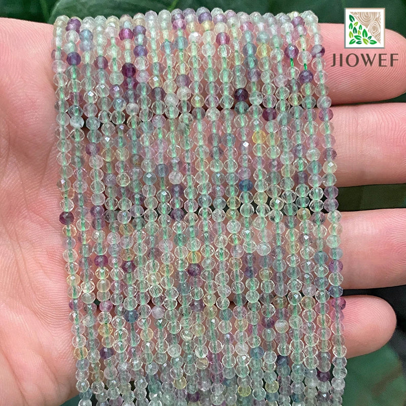 Faceted Fluorite Stone Beads for DIY Jewelry Making 15'' 2mm/3mm