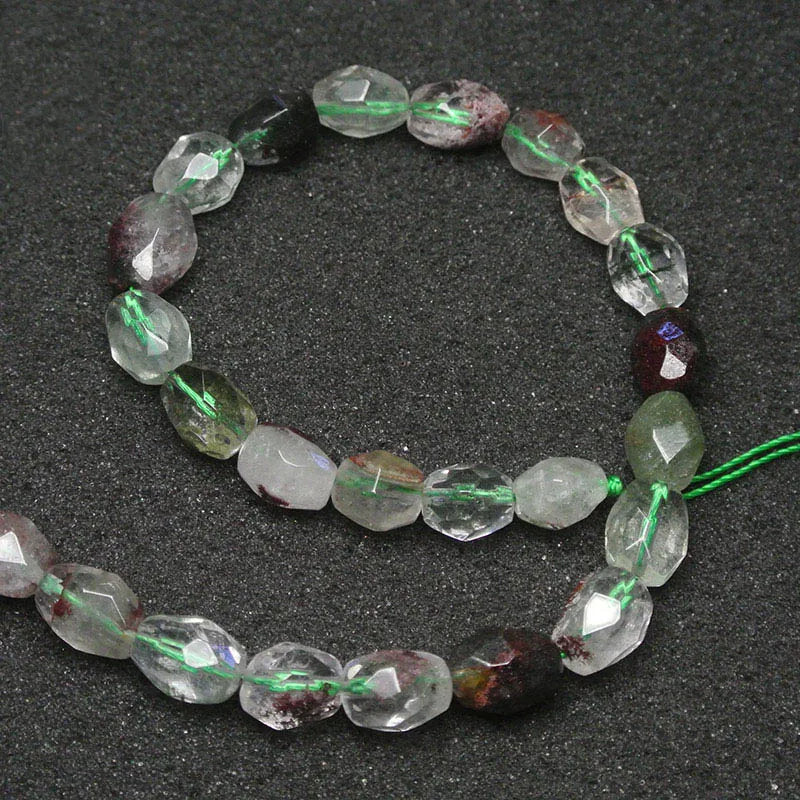 Green & Clear Ghost Quartzs Beads for Jewelry Making 15''