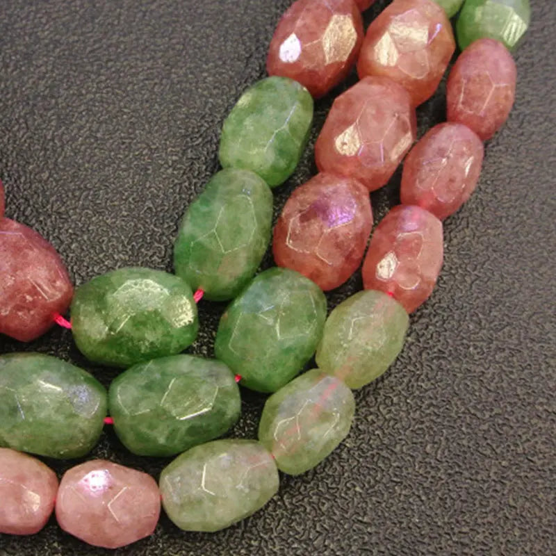 Faceted Green Pink Cherry Quartz Beads for Jewelry Making 15''