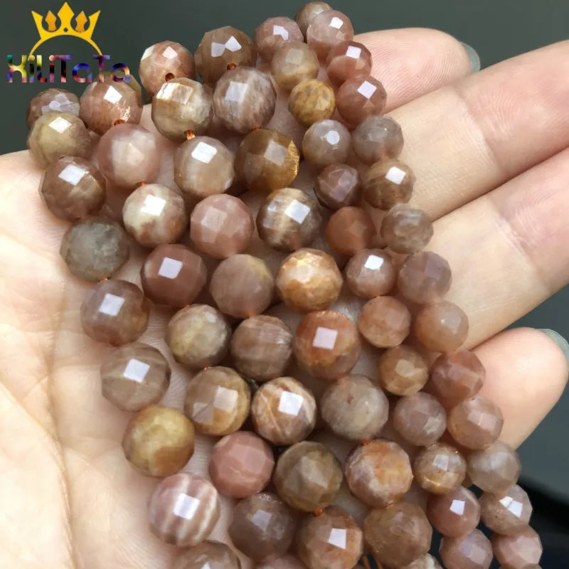 Faceted Sunstone Beads Loose Gemstone DIY Jewelry Making