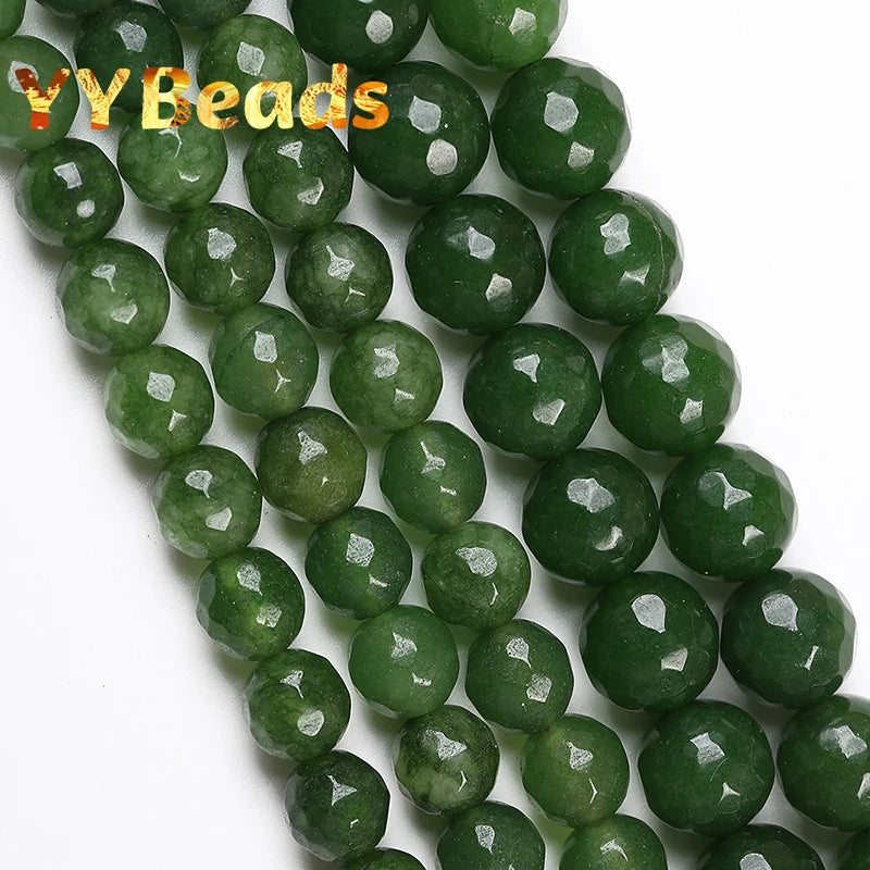 Faceted Green Jades Stone Beads for Jewelry Making DIY 8-10mm