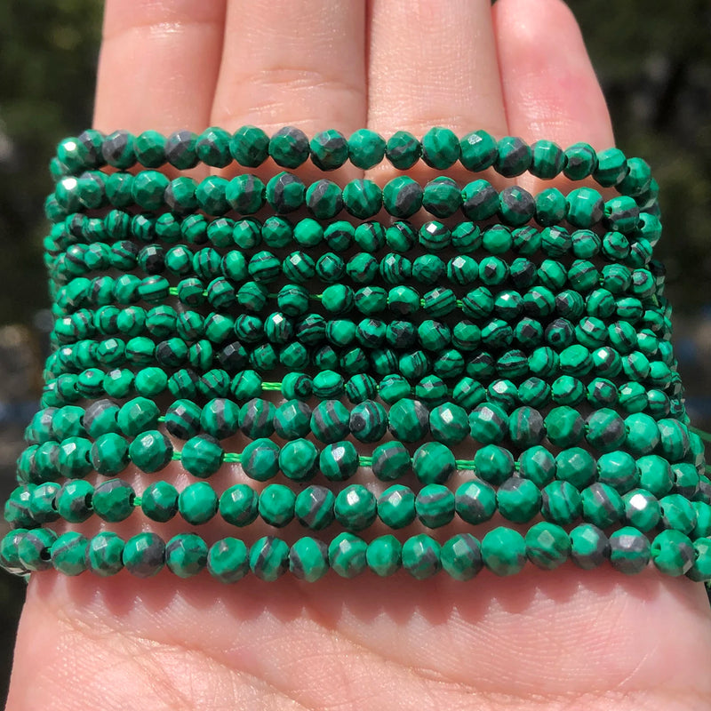 Natural Faceted Green Malachite Gem Stone 4mm Spacer Beads 15''