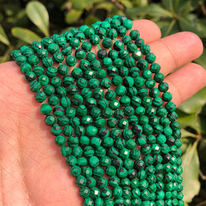 Natural Faceted Green Malachite Gem Stone 4mm Spacer Beads 15''
