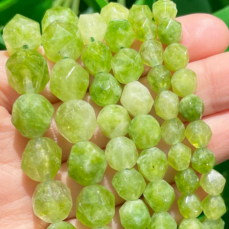 Green Peridot Jades Faceted Stone Beads for Jewelry Making 15''