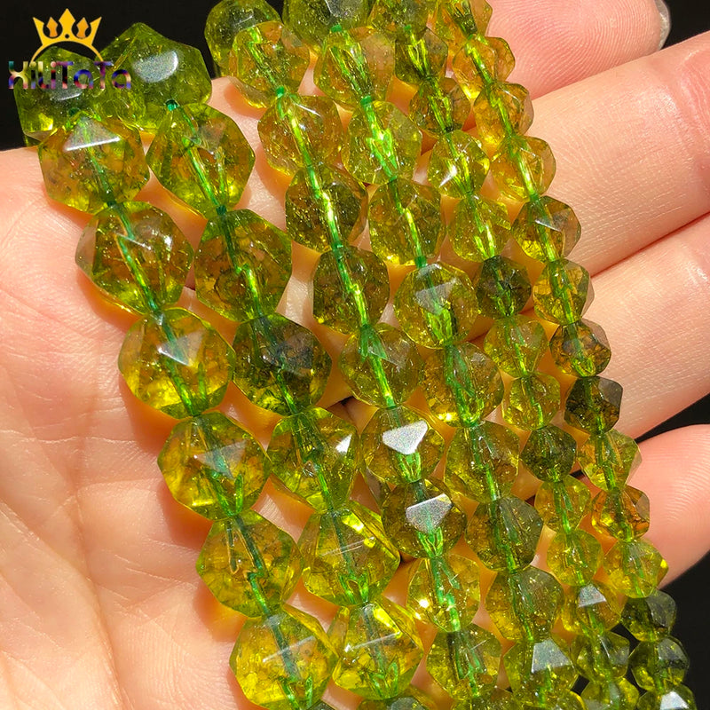 Faceted Green Peridot Stone Beads 6-10mm Round Spacer Bracelet Accessories