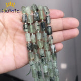 Faceted Green Prehnites Stone Beads Cylinder Loose Beads 7.5in