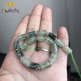 Faceted Green Prehnites Stone Beads Cylinder Loose Beads 7.5in