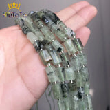 Faceted Green Prehnites Stone Beads Cylinder Loose Beads 7.5in