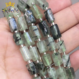 Faceted Green Prehnites Stone Beads Cylinder Loose Beads 7.5in