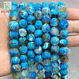 Faceted Lake Frost Cracked Fire Agates Round Beads 15'' Strand 12mm