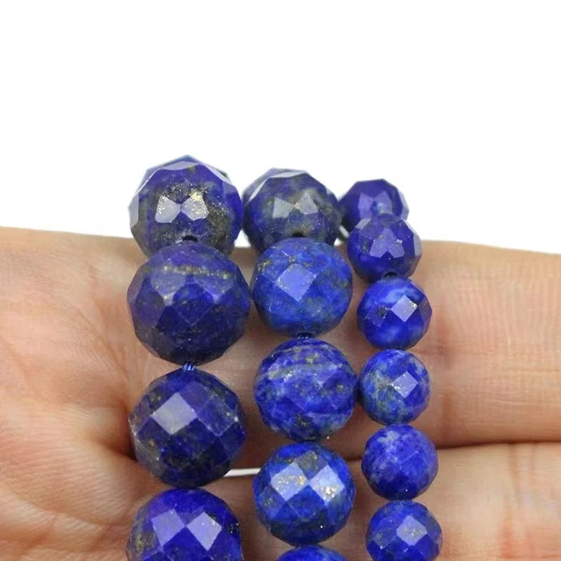 Faceted Lapis Lazuli Stone Bead Round Loose DIY Beads 15inch