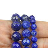 Faceted Lapis Lazuli Stone Bead Round Loose DIY Beads 15inch