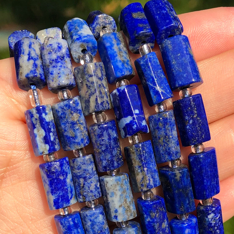Faceted Lapis Lazuli Gem Stone Beads Cylinder Shape Spacer Beads